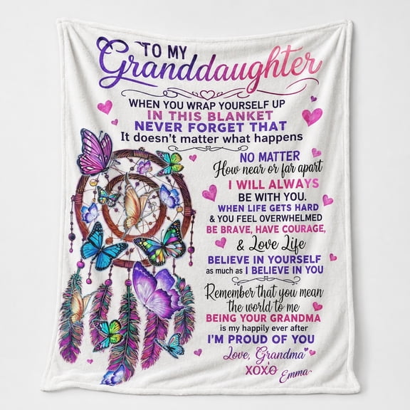 Personalized Granddaughter Dreamcatcher Butterfly Design Fleece Throw Blanket, Custom Name or Text