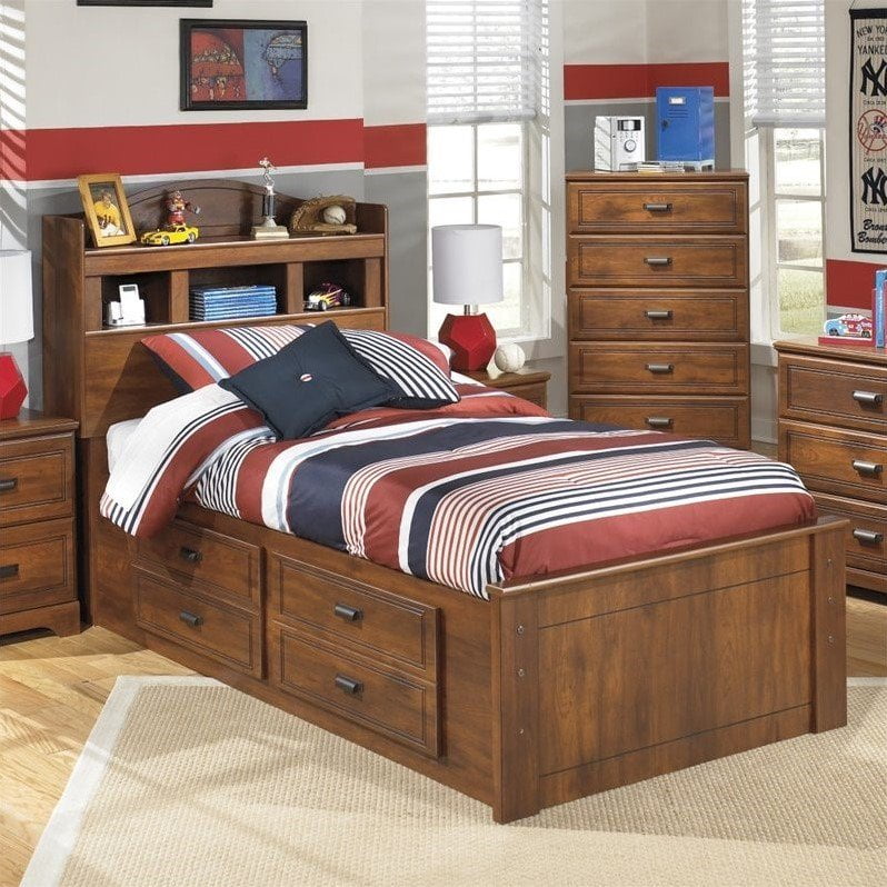 Ashley Barchan Wood Twin Bookcase Double Drawer Bed in Brown