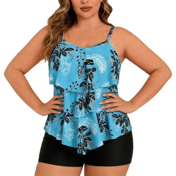 Plus Tamaño Traje de Baño Tops para las Mujeres Estampado Cintura Alta Pantalones de Baño Dos Piezas Conjunto de Traje de Baño, Más Tamaño Conjuntos de Bikini para las Mujeres