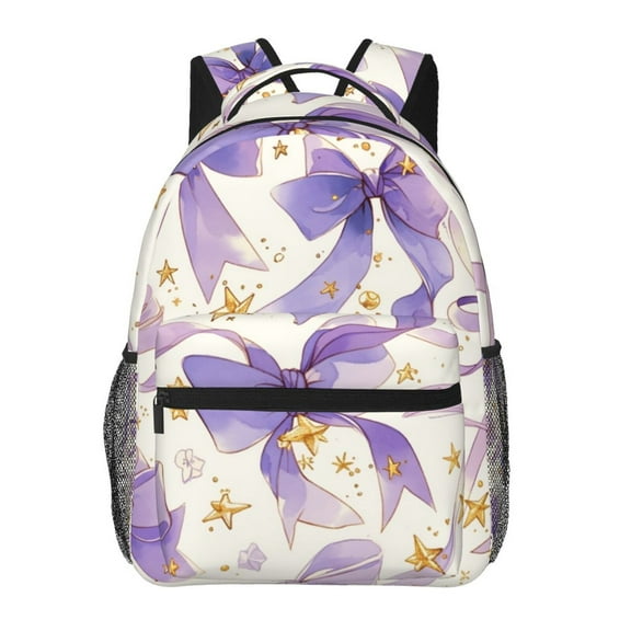 Juoritu Purple Bow Lightweight Backpack, Polyester Canvas with Laptop Compartment, Unisex Bag for Travel Gifting