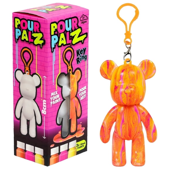 Pour Palz Mini Paint Bear Keychain Pouring Craft DIY Kit, Design Your Own Personalized Bear Keepsake, Creative Art Experience & Screen-Free Activity Gift for Kids, Teens & Craft Lovers, Pink