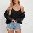 thumbnail image 4 of OIUUAK Y2K Lace Cami Tops for Women,&nbsp;V Neck Adjustable Spaghetti Strap Stretch Fitted Camisole Undershirt Tank Top Double Lined Ribbed Summer Going Out Outfits, Black, 4 of 9
