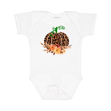 Inktastic Cheetah Print Pretty Pumpkin with Fall Leaves Boys or Girls Baby Bodysuit