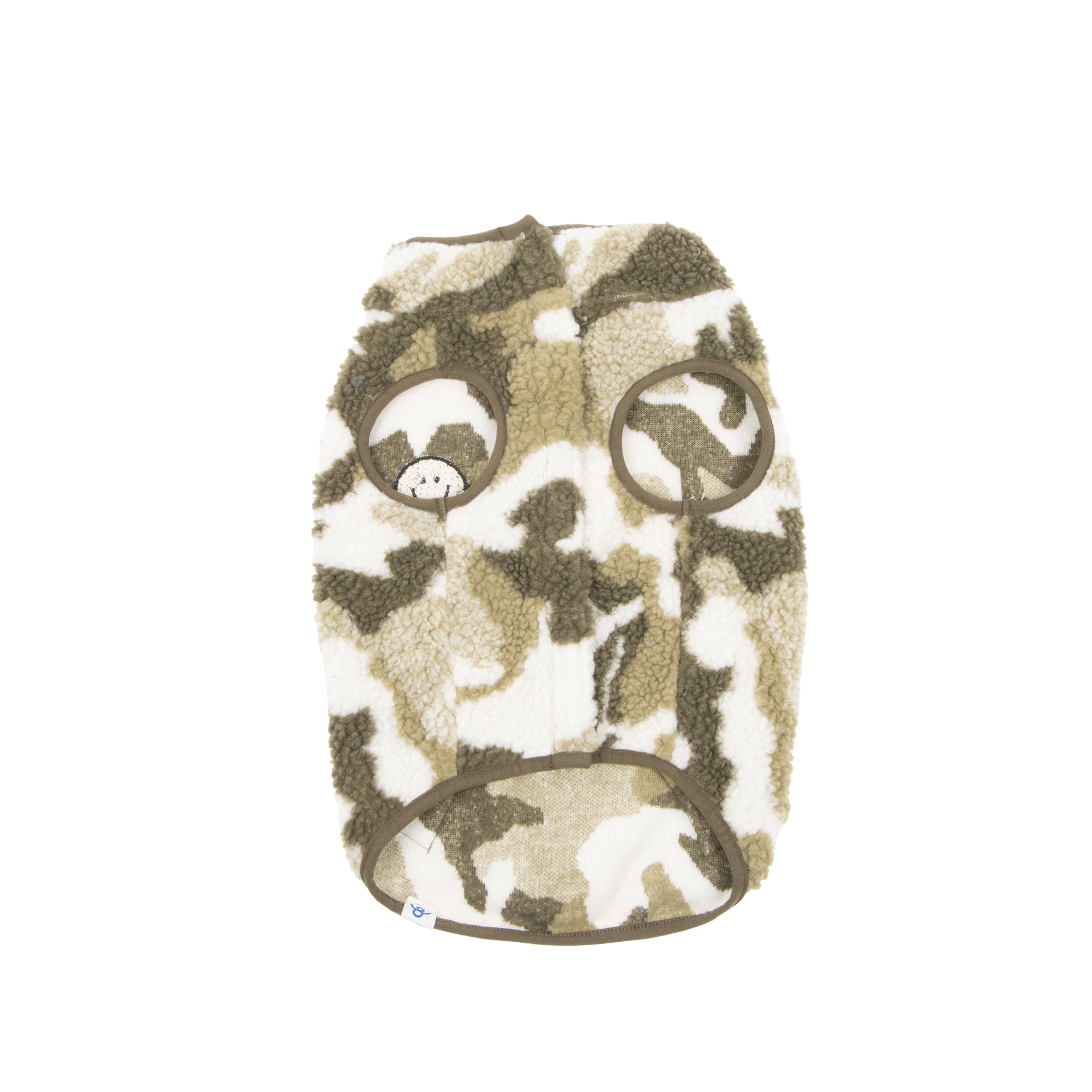 Oodles Smiley Face Fall Camo Sherpa Dog Jacket, Green, Large