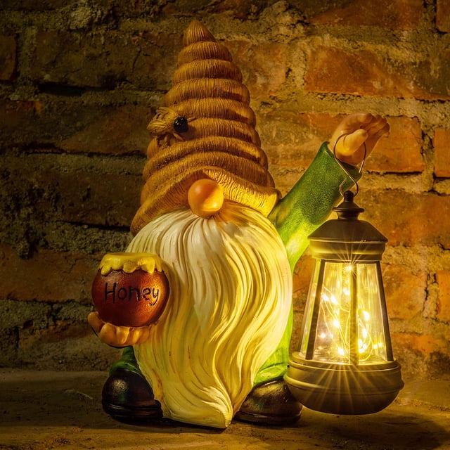 Farol LED de resina Solar Garden Gnome WONDHOME de 12,3 pulgadas