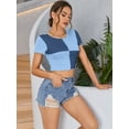 thumbnail image 4 of Womens Short Sleeve Cropped T-Shirts Lettuce Trim Color Block Ribbed Tees Crop Tops, 4 of 5