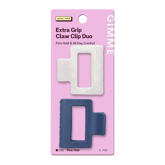 Gimme Beauty Square Extra Grip Claw Clip - Double Teeth Accessory Set - Perfect for Fine Hair - Lasting Hold for Everyday Wear - Trendy, Non-Slip Cilp Duo for Women - Navy & Pearlescent, 2 Pack