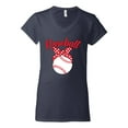 thumbnail image 2 of Wild Bobby, Cute Baseball Mom Ribbon Gift, Mother's Day, Women Standard V-Neck Tee, Navy, Small, 2 of 3