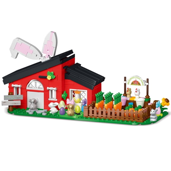 Vyytoz 3-in-1 Bunny Farm Building Set with Light, 445Pcs Architecture Model, Creative Display Toy
