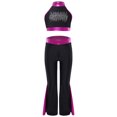 thumbnail image 6 of Miutii Kids Girls Modern Dance Outfits Shiny Rhinestone Crop Top and Jazz Flared Pants Stage Hot Pink 16, 6 of 9