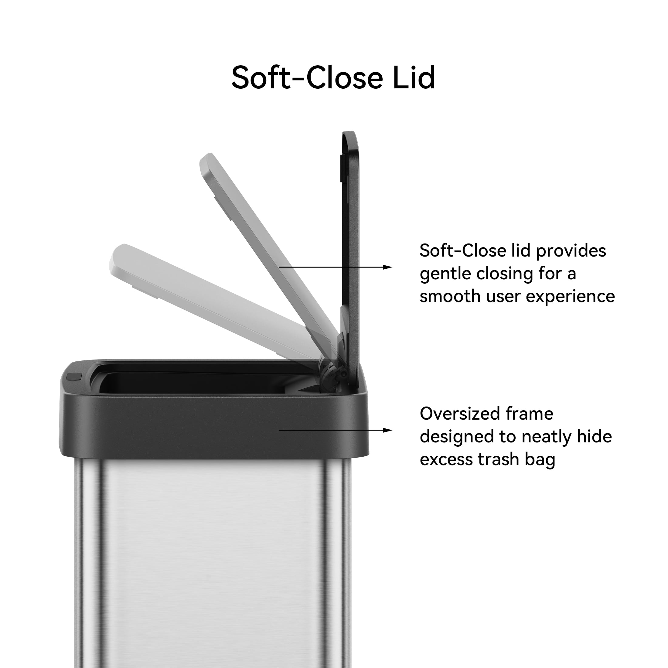 EKO Horizon Lite Kitchen Trash Can, 13.2 Gallon Brushed Stainless Steel Motion Sensor Garbage Bin, Silver with Sample Trash Bags Included