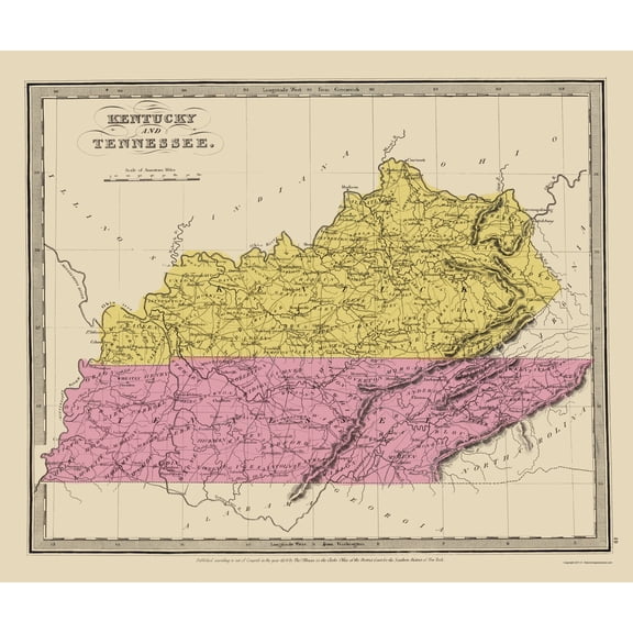 Historic State Map - Kentucky Tennessee - Illman 1834 - 23 x 27.35 - Vintage Wall Art