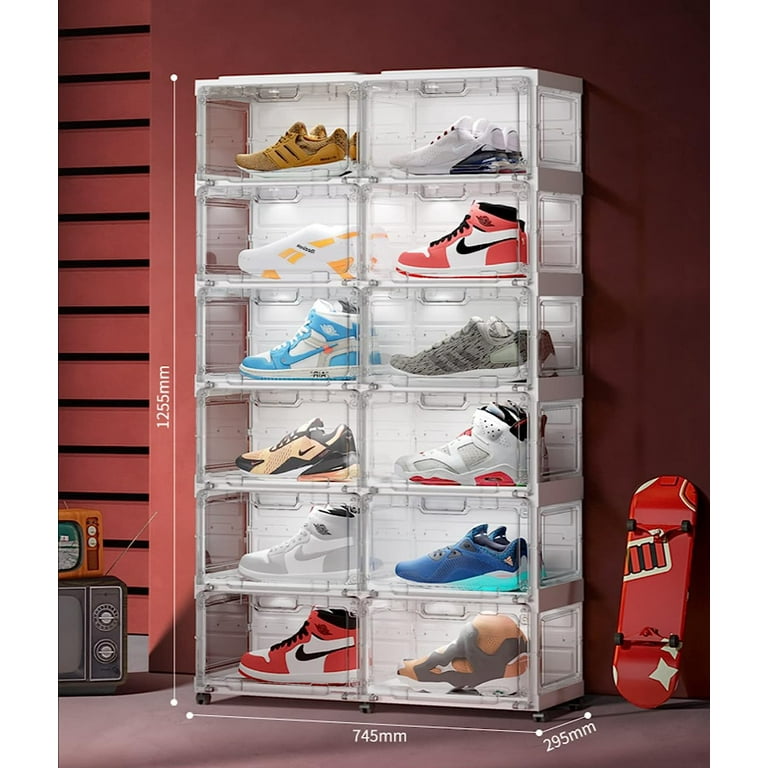 HYLA Shoe Box Basketball Shoe Storage Organizer LED Transparent Plastic Stackable Side Drop Front Display Foldable Sneaker Containers Bins Walmart