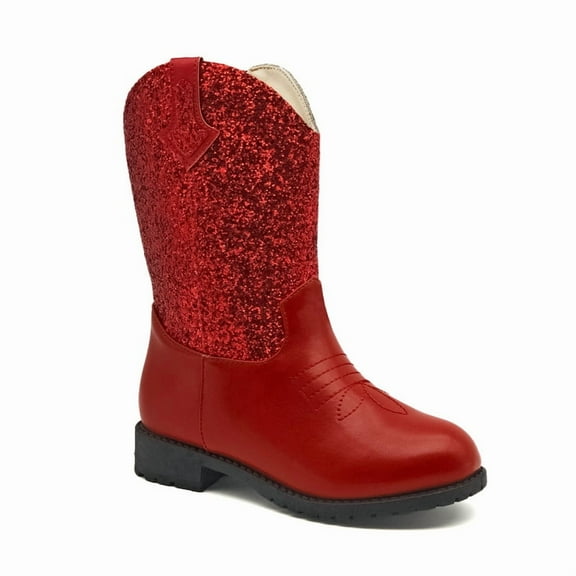 Kids Western Boots Girls Cowgirl Boots Unisex-Child Mid Calf Glitter Toddler Cowboy Boot Little Big Kids Western Riding Shoes