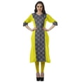 thumbnail image 2 of Moomaya V Neck Straight Tunic For Women Roll Up Sleeve Printed Cotton Kurta, 2 of 6