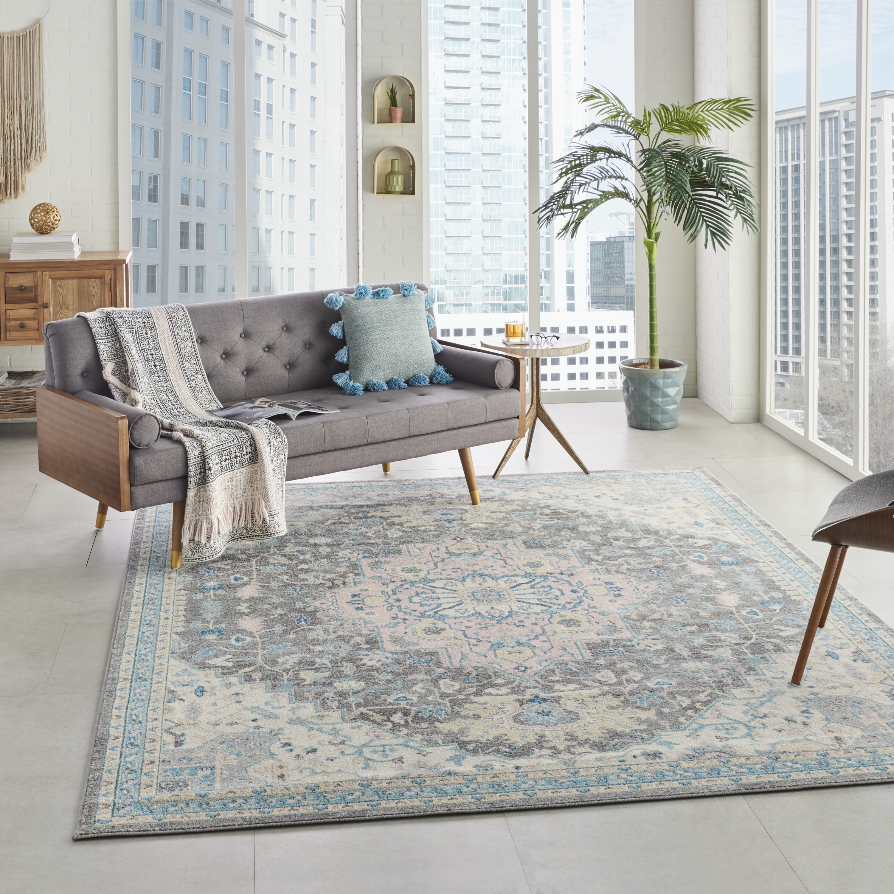 Serene Persian Medallion Light Grey Multicolor 8'10" x 11'10" Area Rug, (9' x 12')