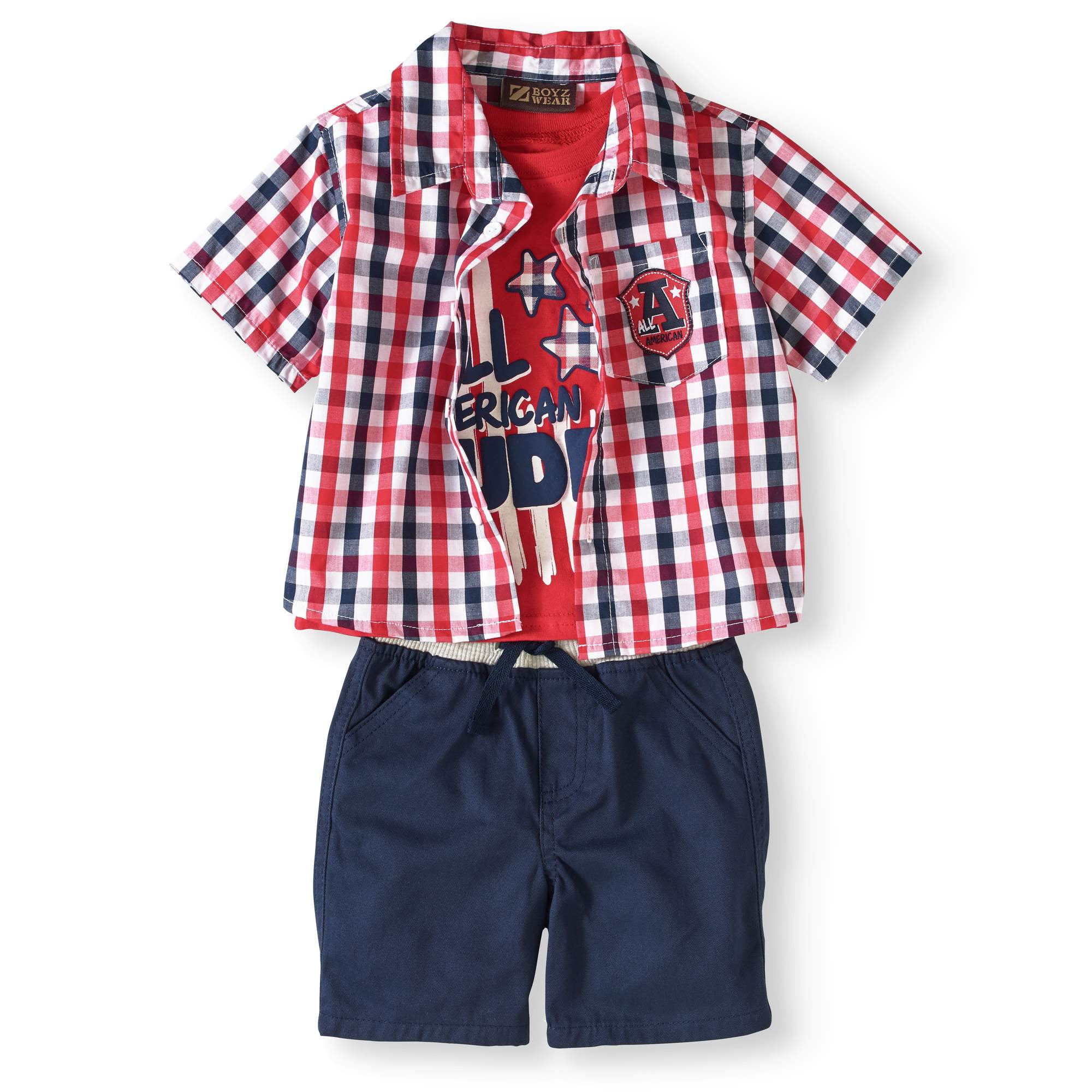 Nannette Little Boys 3 Piece Knit Pullover Shirt and Woven Short