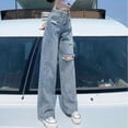 thumbnail image 4 of Gidyq Streetwear Ripped Jeans Women Fashion Loose Wide Leg Pants Summer Casual All Match Female Korean Straight Denim Trousers, 4 of 6