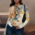 thumbnail image 2 of bbyeadc Women's Long Sleeve Shirts Floral Print Going Out Strechy Crop Tops Spring Fall Winter Casual Crew Neck Tight Tee Top Pullover, Orange XL, 2 of 5