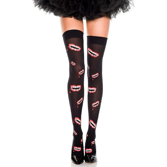 Music Legs Women's Mouth print thigh hi