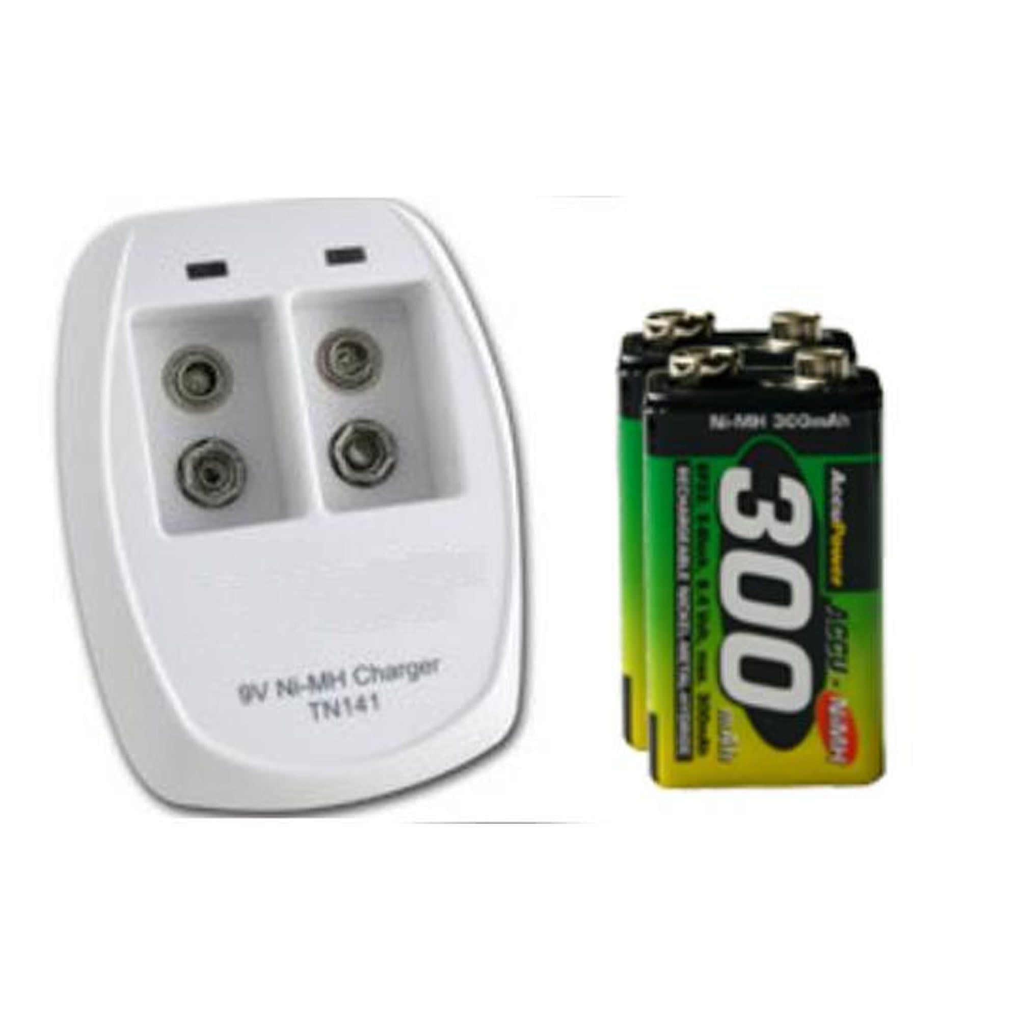 2 Bay 9 Volt Smart Battery Charger + 2-Pack 9 Volt AccuPower NiMH