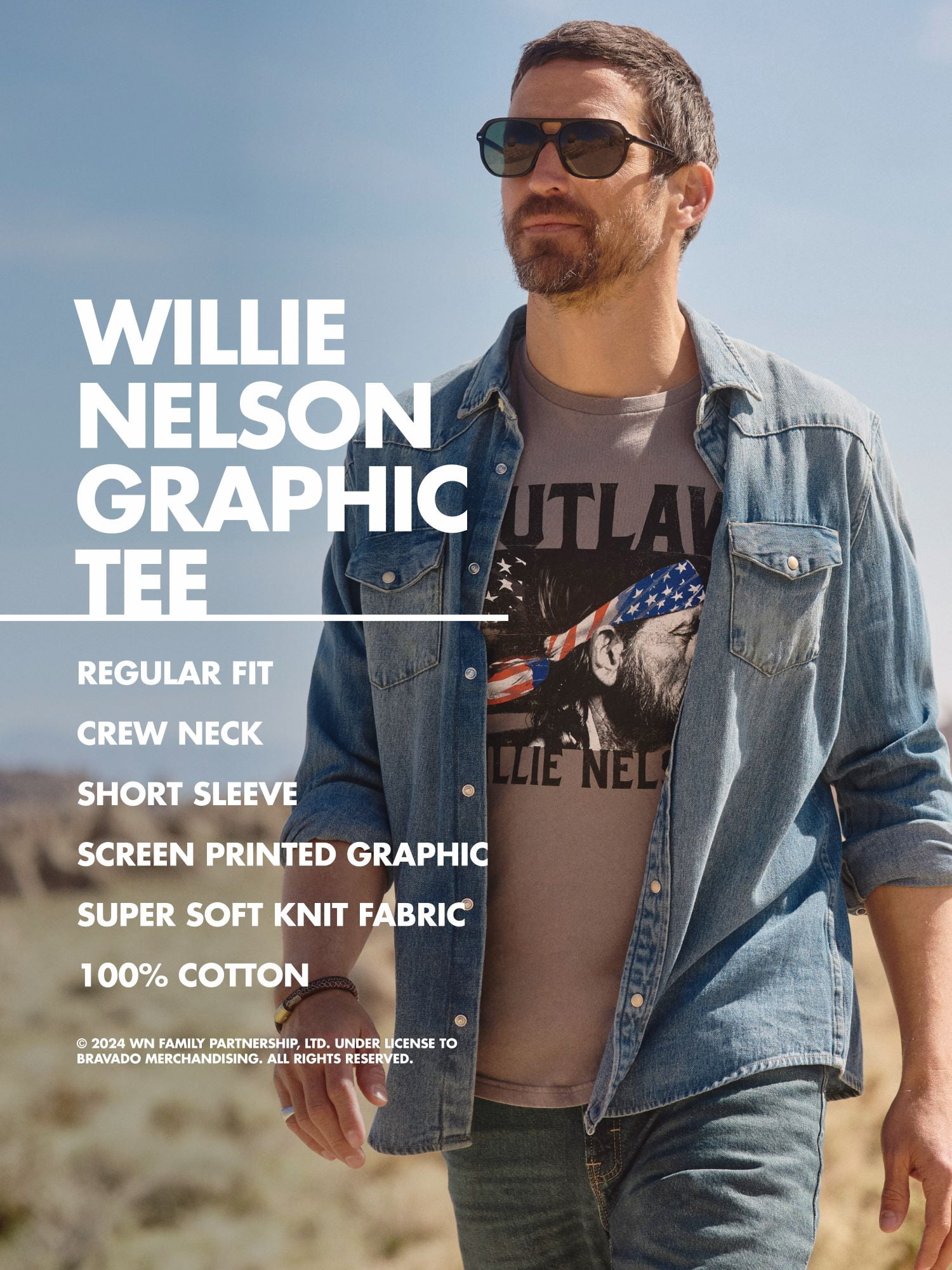 Wrangler® Men's Short Sleeve Willie Nelson Graphic Tee, S-3XL