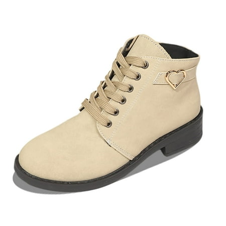 

Ediodpoh Women s Stylish Leather Solid Color Lace up Ankle Boots Casual Comfort Shoes Women s Boots Beige 6.5