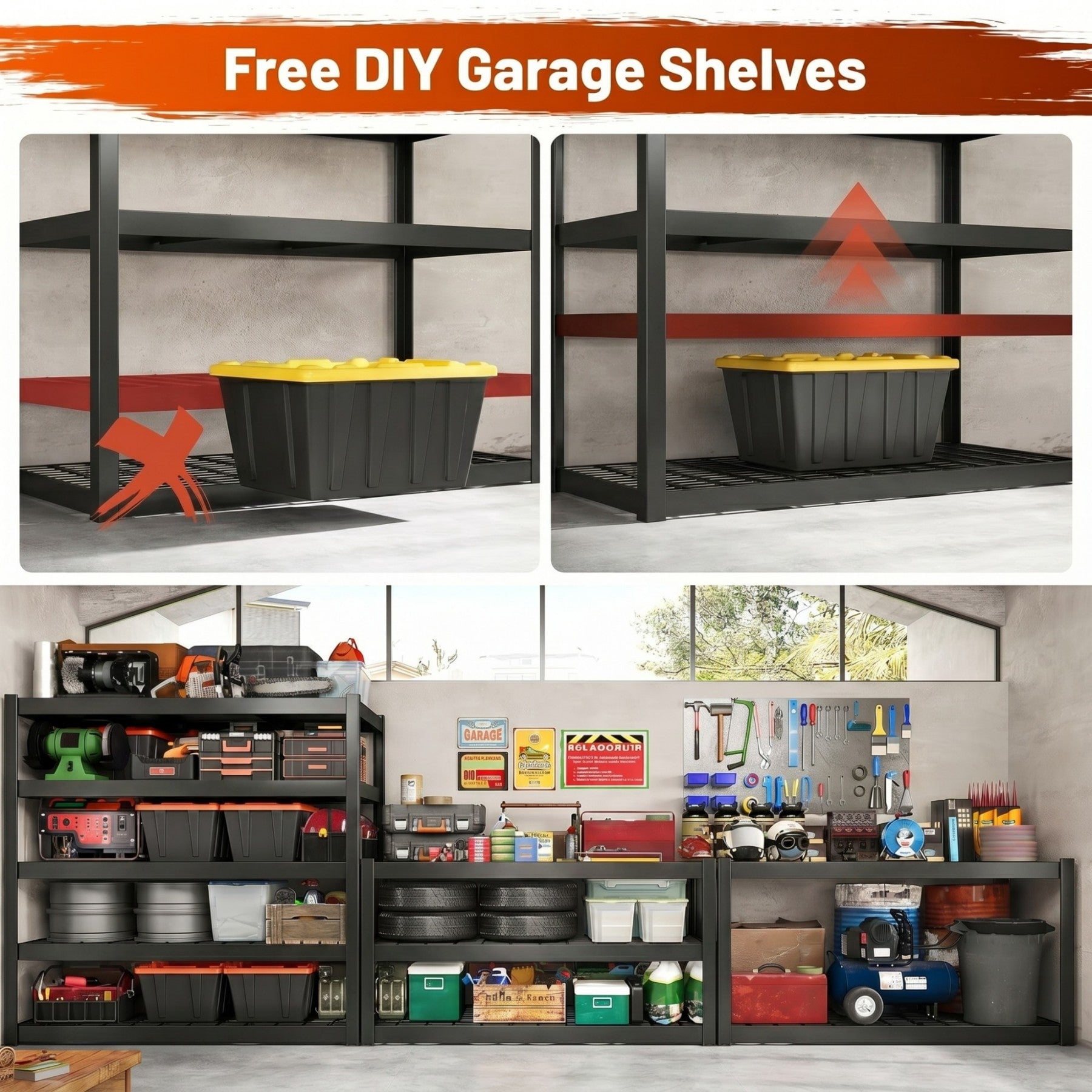 Sailvan 3000LBS Heavy Duty Garage Shelving, 5-Tier Adjustable Metal Storage Shelves, Industrial Steel Utility Rack, 48"W x 24"D x 72"H,Black