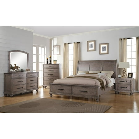 langley 4 piece cal king storage bedroom set in weathered wood grain