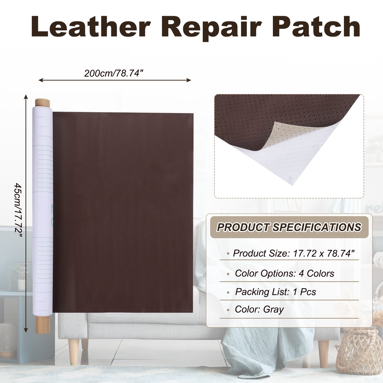 Leather Repair Patch for Furniture and Car Seats - Brown Faux Leather Repair Solution