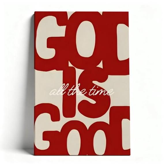 God Is Good All The Time Canvas Wall Art, Retro Red Beige Typography Faith Decor, Christian Inspirational Artwork For Bedroom, Living Room, Office, Ready To Hang 8*12inch(20*30cm)