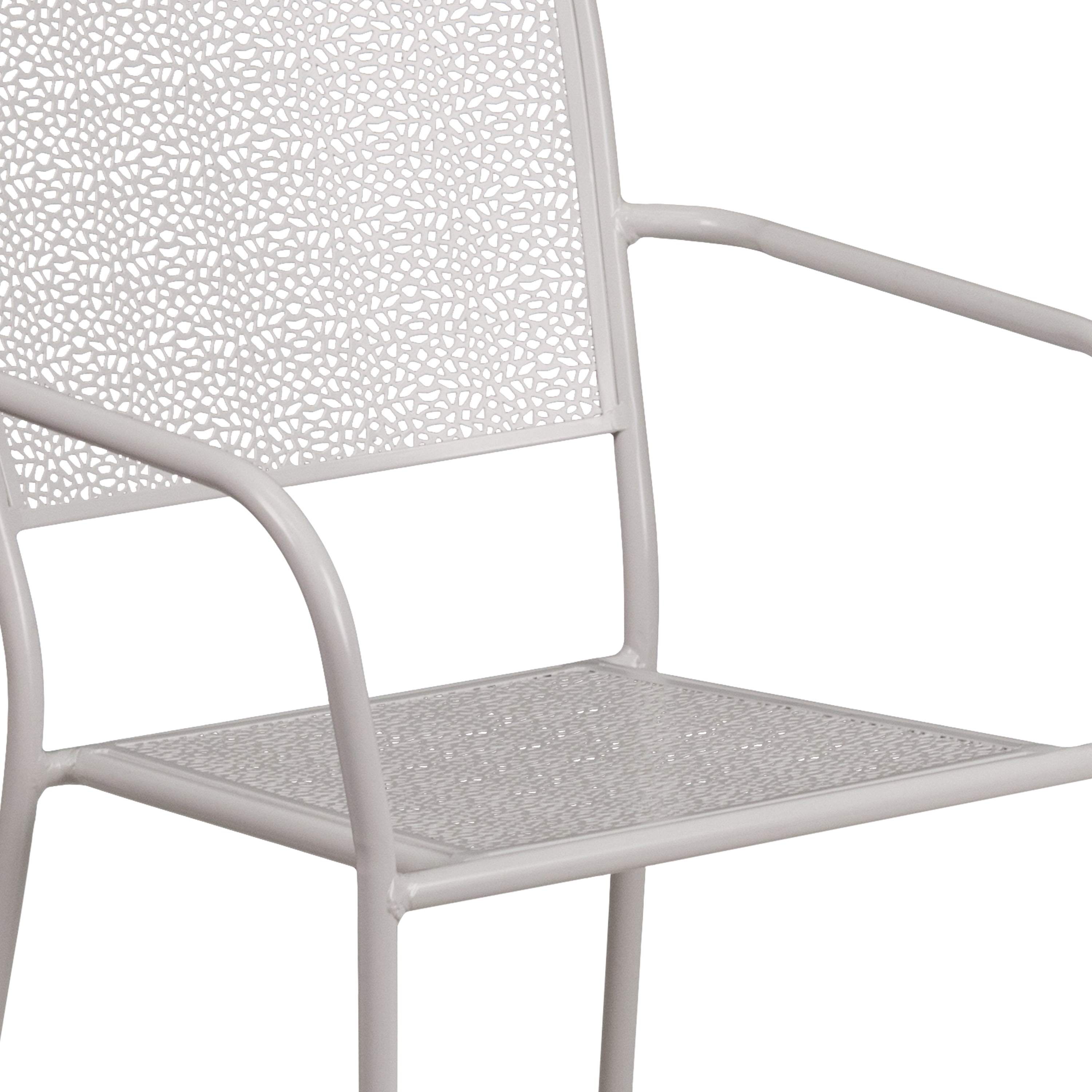 Emma + Oliver Commercial Light Gray Indoor-Outdoor Steel Patio Arm Chair with Square Back