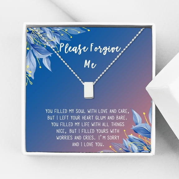 Anavia Forgiveness Gift for Girlfriend, Please Forgive Me Card Necklace, Apology Card, ask for forgiveness Necklace Jewelry Card Gift-[Silver Cube, Blue-Orange Gift Card]