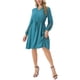 thumbnail image 1 of Vestido Boho Flowy de Largo a la Rodilla con Volantes y Cuello en V de Manga Larga para Mujeres, Cintura Ajustable, Color Verde Lago, 1 of 6