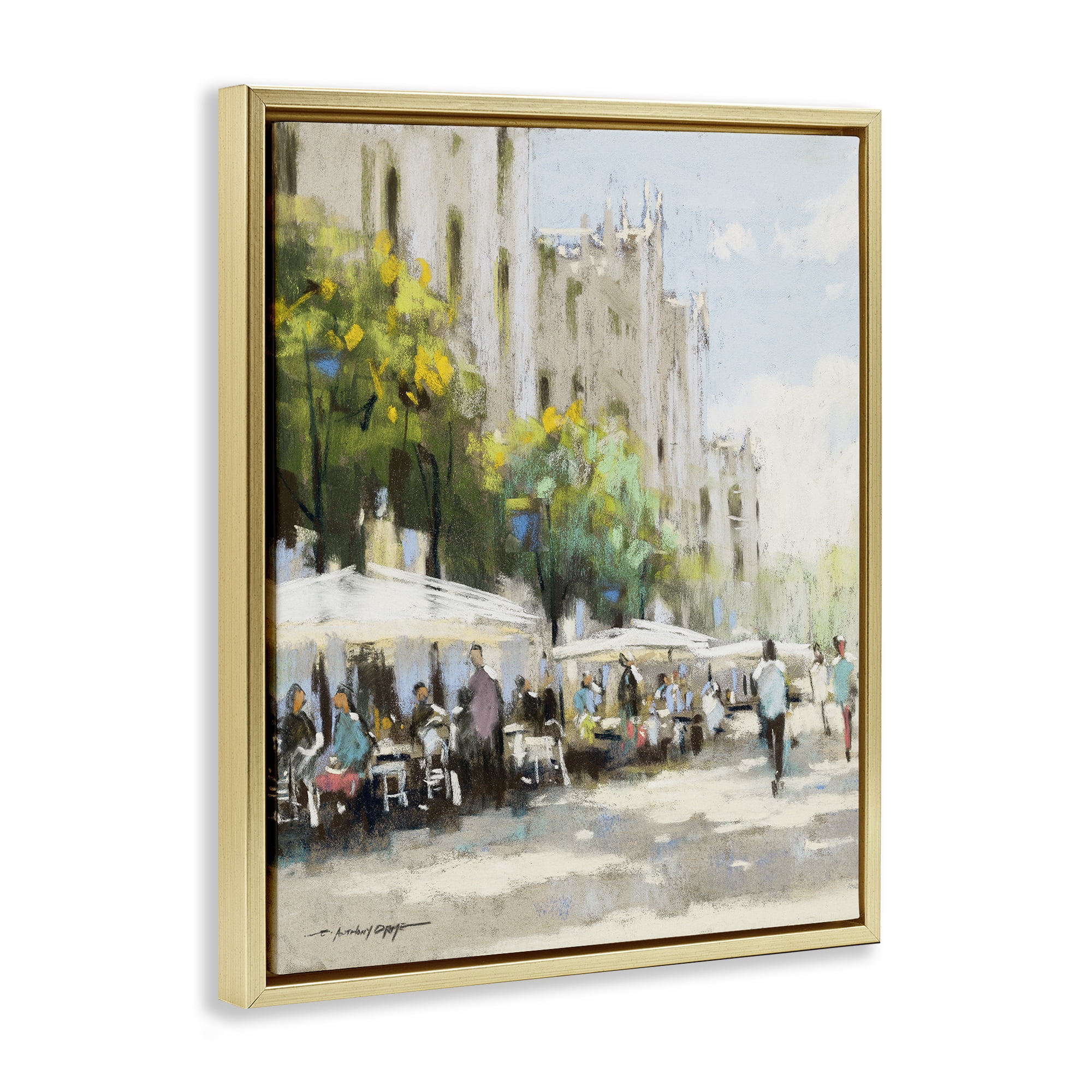 Stupell Industries Street Cafe on Boulevard Gold Framed Floater Canvas Wall Art, design by Anthony Orme