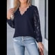 thumbnail image 5 of Blusa Elegante de Encaje para Mujer, Larga, Cuello en V, Ojales, Elegante, para Fiesta, Floral, con Cuello en V Festoneado Azul Marino L, 5 of 9
