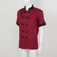 thumbnail image 4 of Zaldita Unisex Men Women Hotel Kitchen Chef Jacket Uniform Mandarin Collar Short Sleeves Double-Breasted Chef Coat Wine Red Medium, 4 of 7