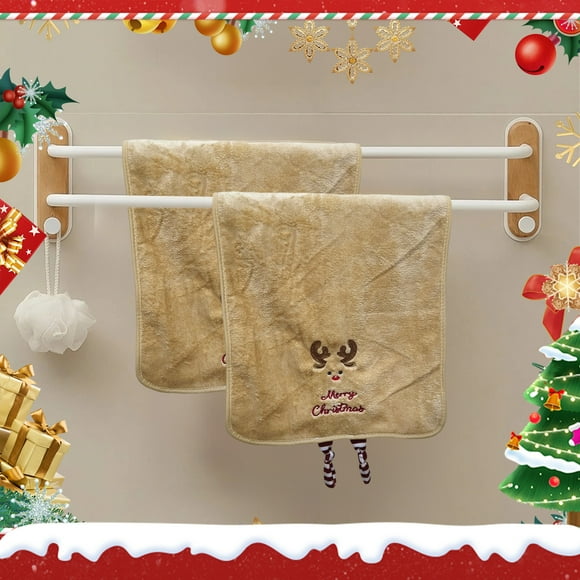 Linnome Christmas Themed Embroidered Fleece Towels, Four Holiday Patterns Including Santa, Snowman, Elk, and Tree, Festive Kitchen or Gift Towels