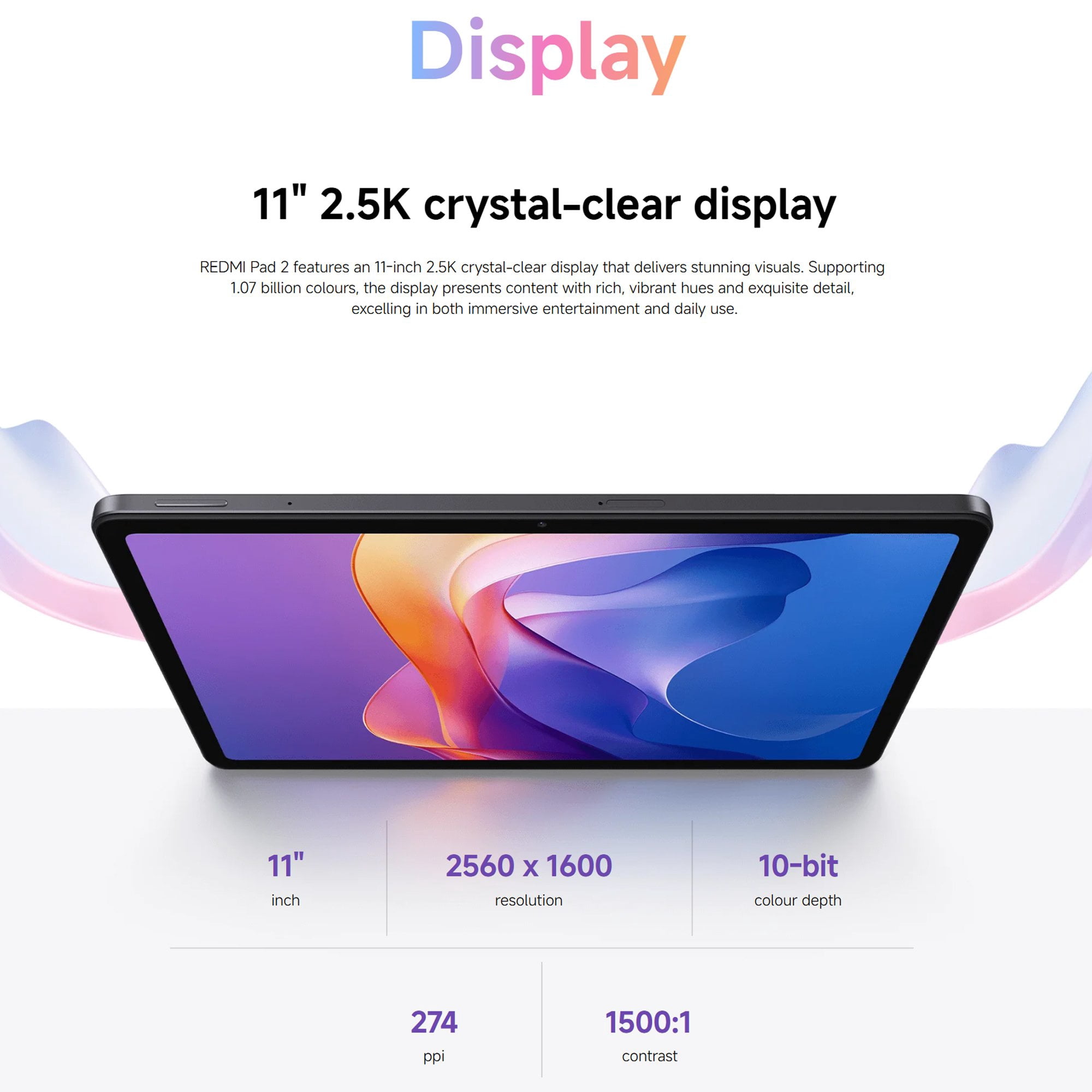 Xiaomi Redmi Pad 2 Only WiFi No Calls or Text 11" 2.5K Octa Core 4 Speakers Global ROM 9000mAh Bluetooth 5.3 8MP Model 25040RP0AL Mint Green, 128GB + 4GB