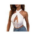 thumbnail image 4 of FOCUSNORM Débardeurs pour Femmes Couleur Unie à Poitrine Creuse Col Halter Crop Tops, 4 of 8