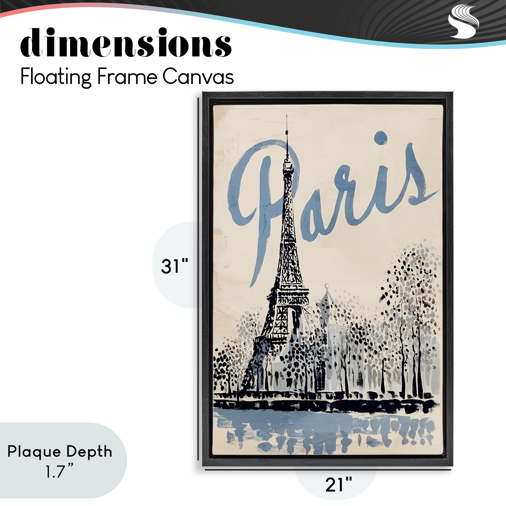 Stupell Industries Blue & Beige Paris Travel Black Framed Floater Canvas Wall Art, design by Annabelle Hall