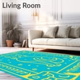 thumbnail image 2 of ODIKA 3'x5' Machine Washable Non-Slip Area Rug, Modern Cat Outline with Abstract Leaf Motifs and Delicate Festive Baubles High Traffic Rug with Pad, Blue, 632656, 2 of 8