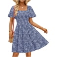 thumbnail image 2 of YuXingFu Plus Size Summer Dresses for Women Mid-Length Crew Neck Plus Size Womens Dress Short Sleeve Floral Casual Summer Black S, 2 of 6