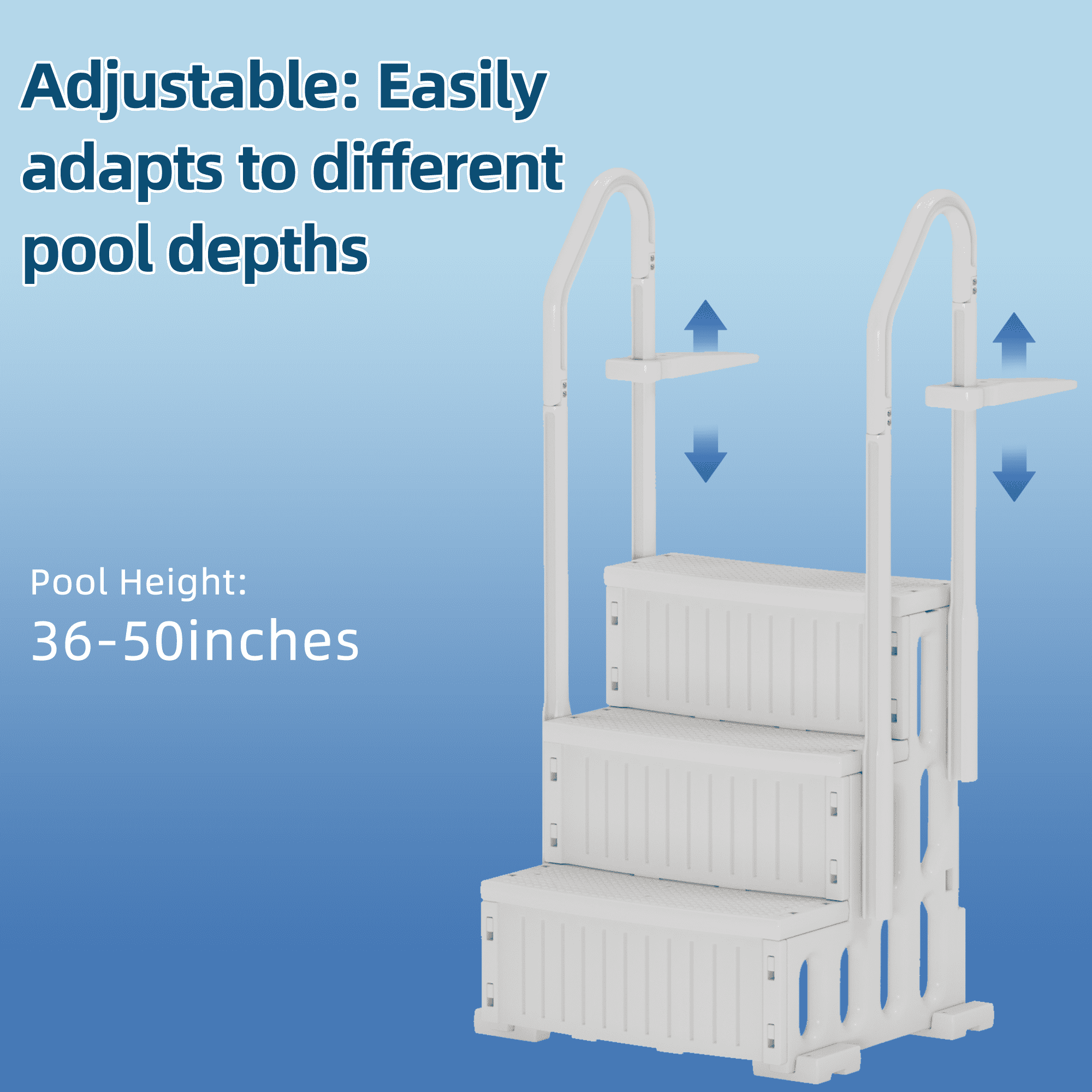 UPHYB Pool Ladder, 3-Step Pool Stairs with Double Handrails and Non-Slip Steps for 36-48” Above Ground and In-Ground Pools, White