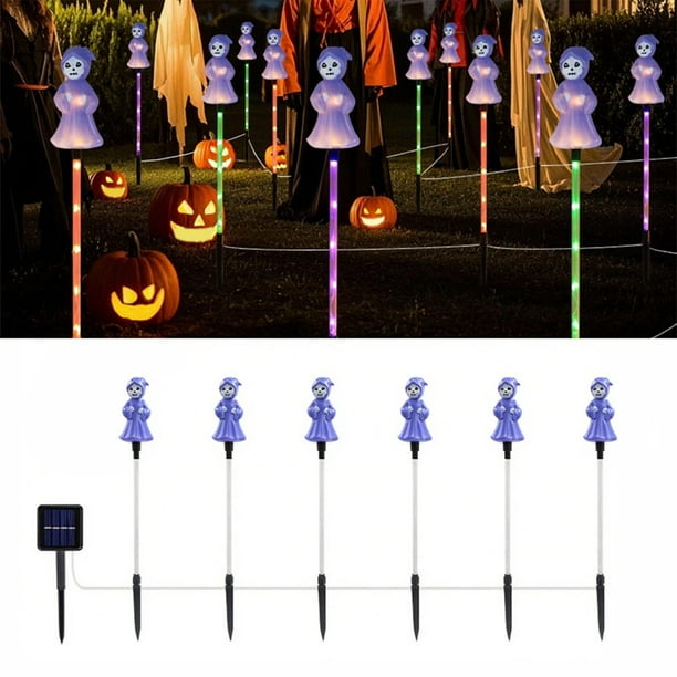 Decoraciones de Halloween, adornos de Halloween, regalos de Halloween, luces solares con estacas de tierra, luces decorativas LED de Halloween con forma de calabaza, bruja, festival fantasma, luces de