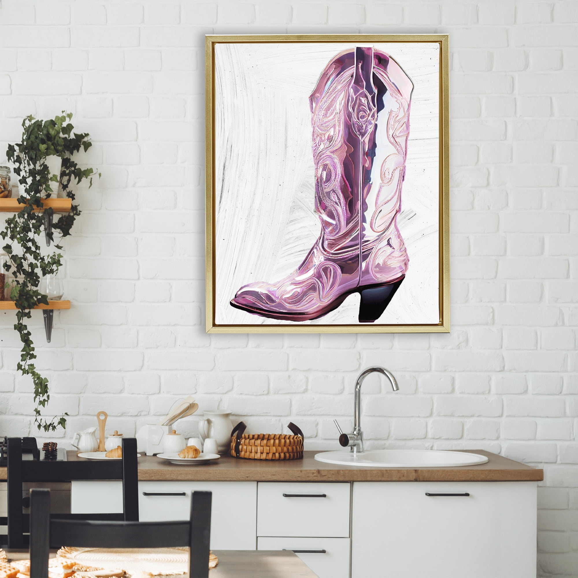 Cowgirl Cinderella's Boot Gold Framed Floater Canvas Wall Art, design by Sasha