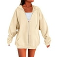 thumbnail image 2 of Zip Up Hoodie Women Casual Comfy Fleece Jacket Trendy Long Sleeve Oversized Sweatshirt Winter Coats with Hood Khaki XXL, 2 of 5