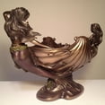 thumbnail image 2 of 10.25 Inch Bronze Hue Oval Shell Bowl Mermaid at Each end Blue Accents, 2 of 3