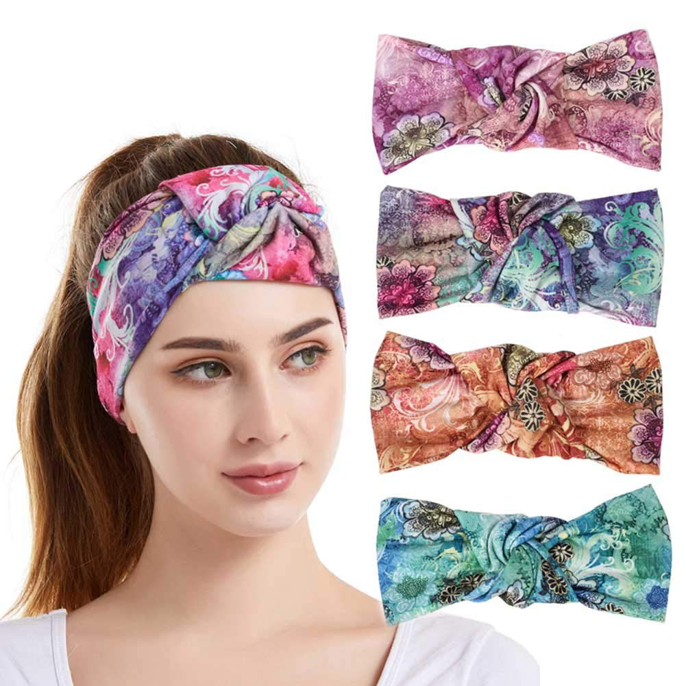 Women Elastic Turban Headbands Yoga Hair Bands Sports Bandana Head Wrap Floral 