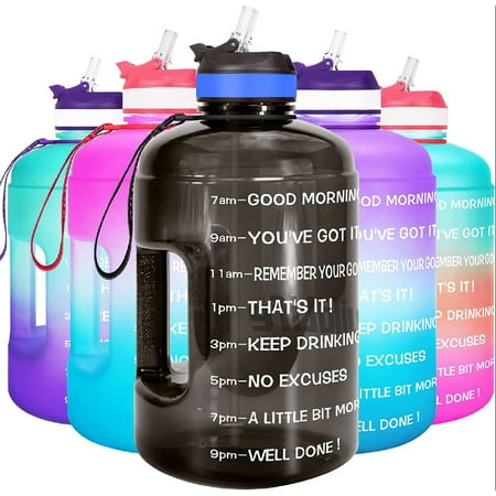

Gallon Motivational Water Bottle Wide Mouth with Straw & Time Marked to Drink More Daily - BPA Free Reusable Gym Sports Outdoor Large 128OZ/73OZ Capacity